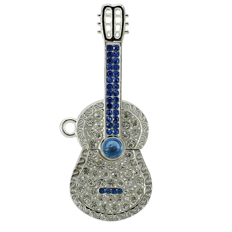 Флешка Металлическая Гитара Сваровски Guitar Swarovski R330 серебро / синий 16 Гб - фото 1
