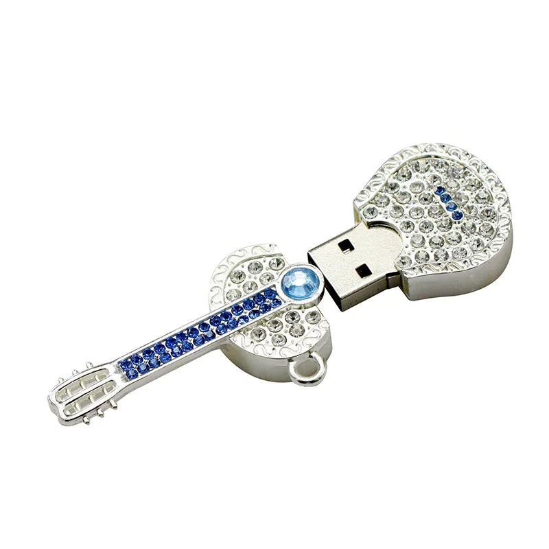 Флешка Металлическая Гитара Сваровски Guitar Swarovski R330 серебро / синий 16 Гб - фото 3