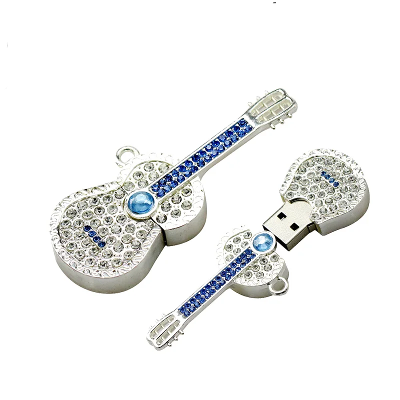 Флешка Металлическая Гитара Сваровски Guitar Swarovski R330 серебро / синий 64 Гб - фото 5