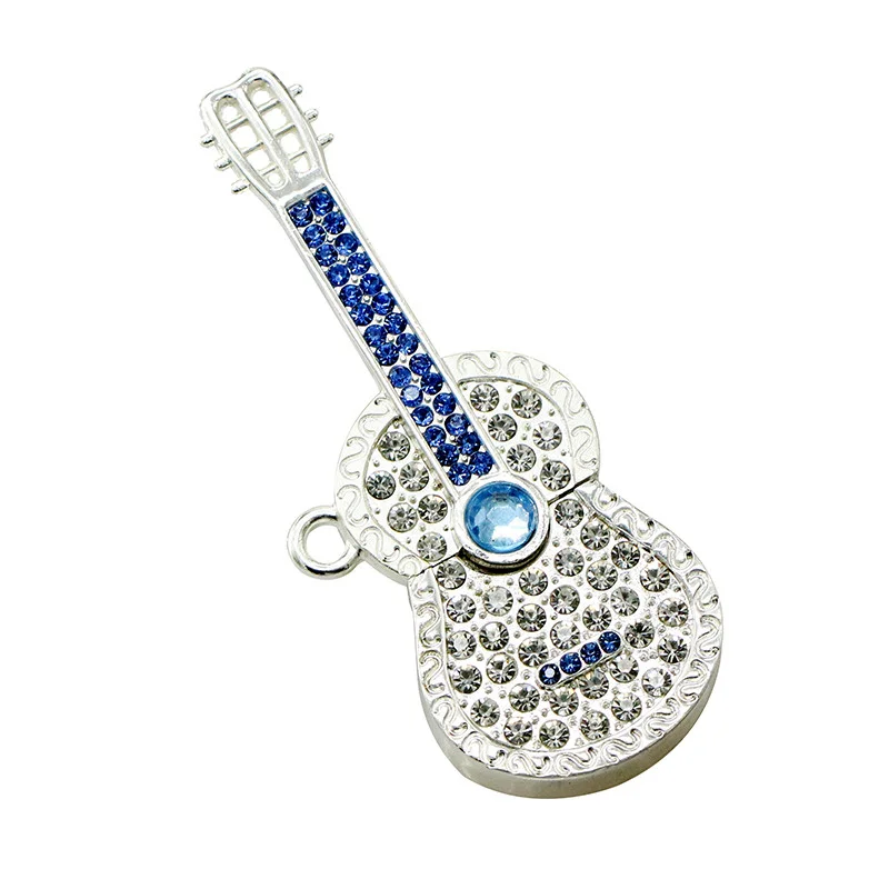 Флешка Металлическая Гитара Сваровски Guitar Swarovski R330 серебро / синий 128 Гб - фото 4
