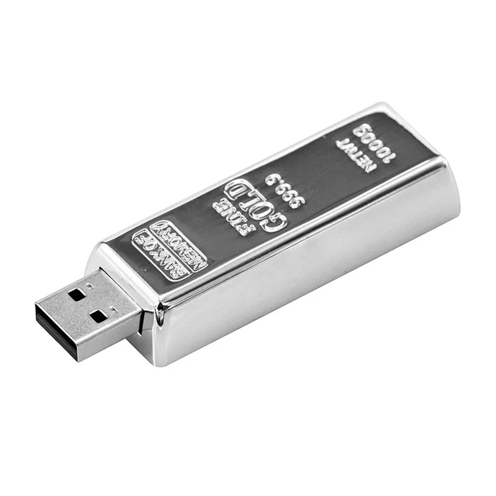Флешка Металлическая Золотой слиток Gold Bar R352 серебряный 32 Гб - фото 1