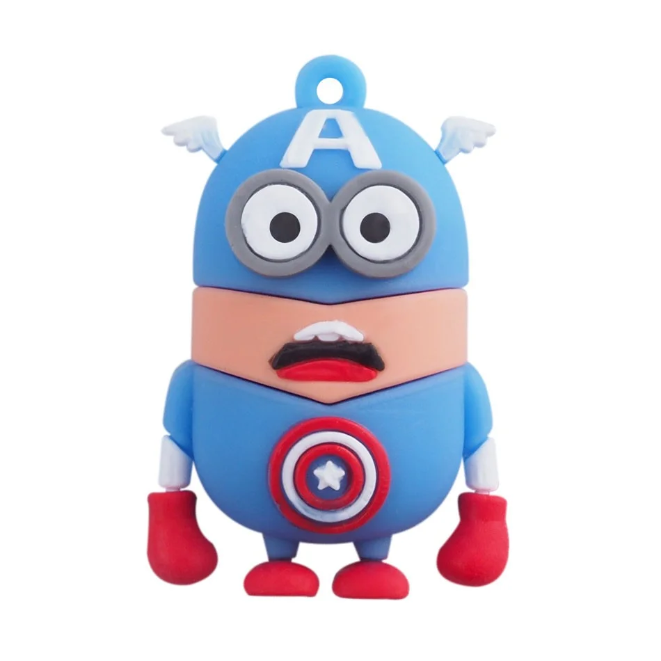 Флешка Резиновая Миньон Капитан Америка Minion Captain America Q355 синяя-красная 32 Гб - фото 1
