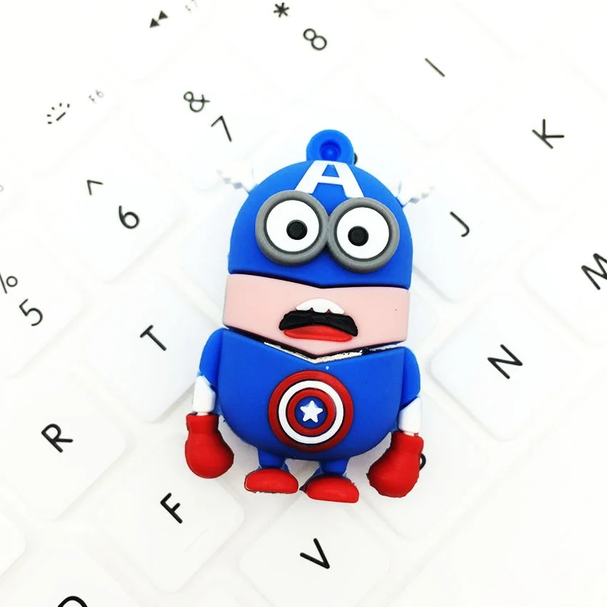 Флешка Резиновая Миньон Капитан Америка Minion Captain America Q355 синяя-красная 2 Гб - фото 3