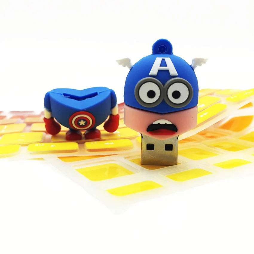 Флешка Резиновая Миньон Капитан Америка Minion Captain America Q355 синяя-красная 2 Гб - фото 4