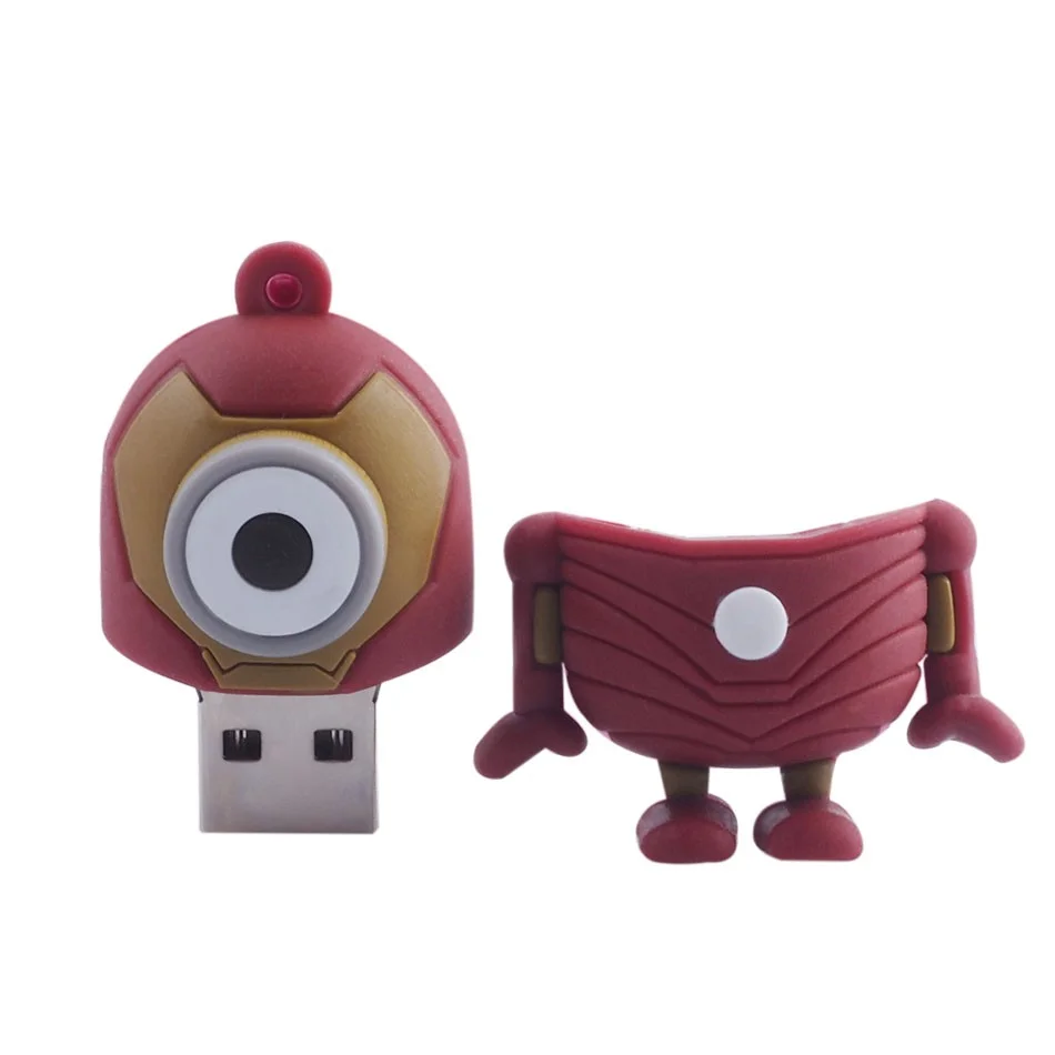 Флешка Резиновая Миньон Железный человек Minion Iron Man Q355 красный-золотой 2 Гб - фото 4