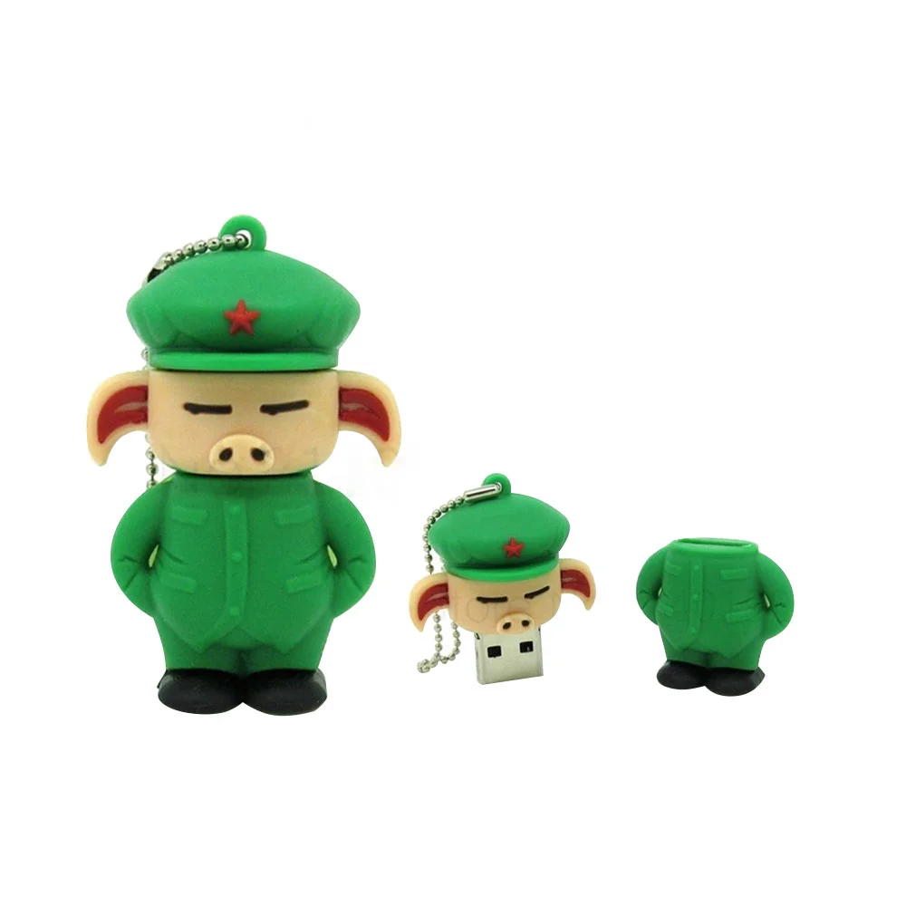 Флешка Резиновая Свинка Солдат Pig Soldier Q457 зеленый 4 Гб - фото 8