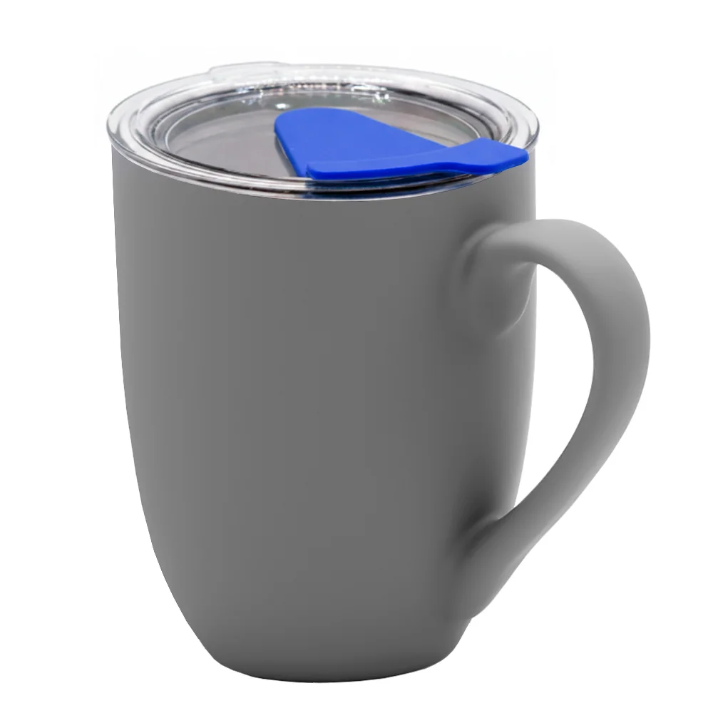 Кружка с крышкой Velvet Duo софт-тач тёмно-серая/синяя 350 мл
