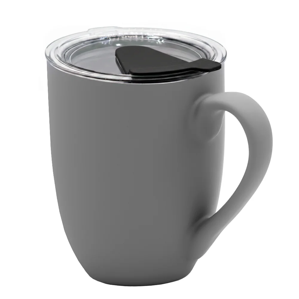 Кружка с крышкой Velvet Duo софт-тач тёмно-серая/чёрная Тёмно-серый/Чёрный 350 мл