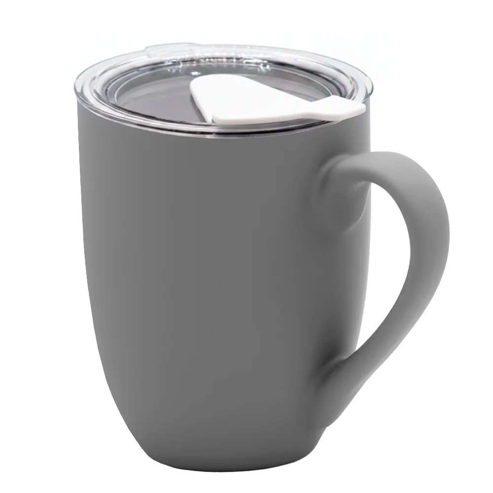 Кружка с крышкой Velvet Duo софт-тач тёмно-серая/белая 350 мл