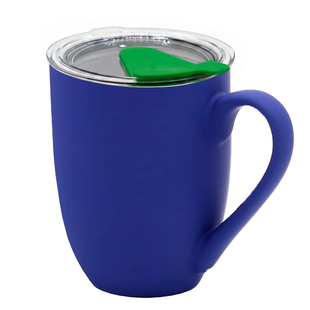 Кружка с крышкой Velvet Duo, софт-тач, тёмно-синяя/зелёная, 350 мл