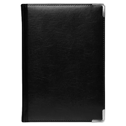 Ежедневник полудатированный Classic Pristine Silver А5 черный с серебром с металлическими уголками в твердой обложке с поролоном - фото 2