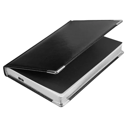 Ежедневник полудатированный Classic Pristine Silver А5 черный с серебром с металлическими уголками в твердой обложке с поролоном - фото 4