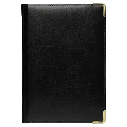 Ежедневник полудатированный Classic Pristine Gold А5 черный с золотом с металлическими уголками в твердой обложке с поролоном - фото 2