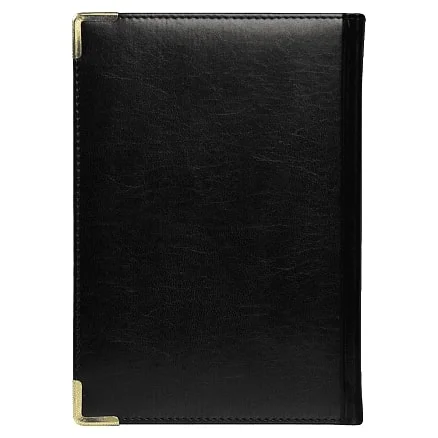 Ежедневник полудатированный Classic Pristine Gold А5 черный с золотом с металлическими уголками в твердой обложке с поролоном - фото 3