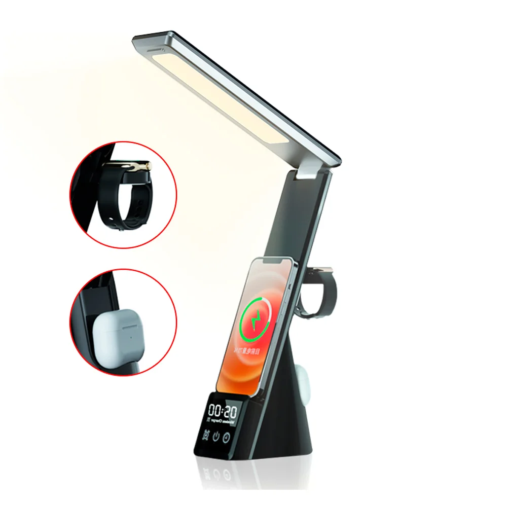 Настольная лампа с беспроводными зарядками, часами и будильником Zeus - фото 2