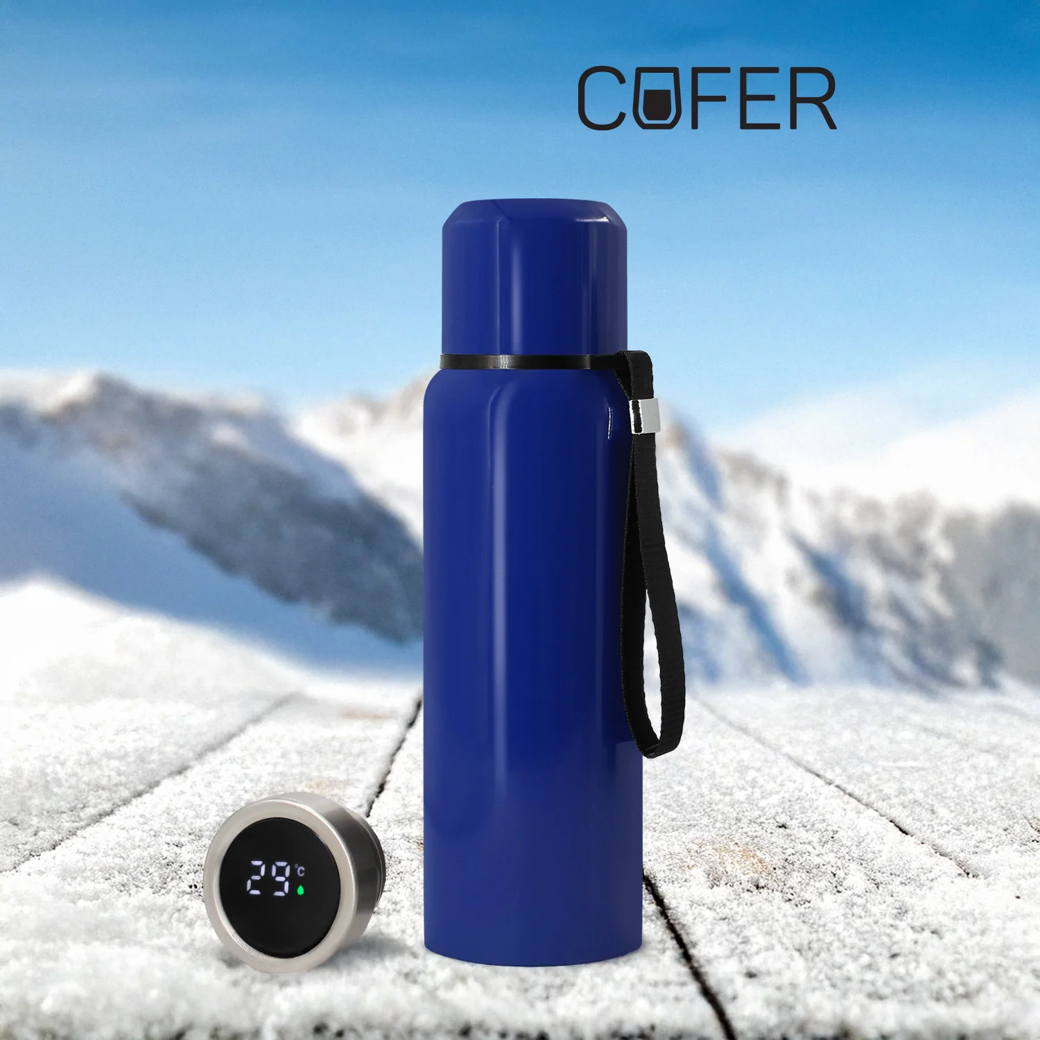 Термос S-travel New с датчиком температуры 600 мл. синий