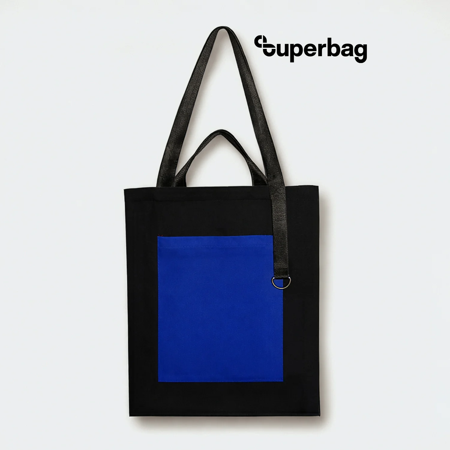 Шоппер Superbag Big Pocket с карманом на молнии черный с синим
