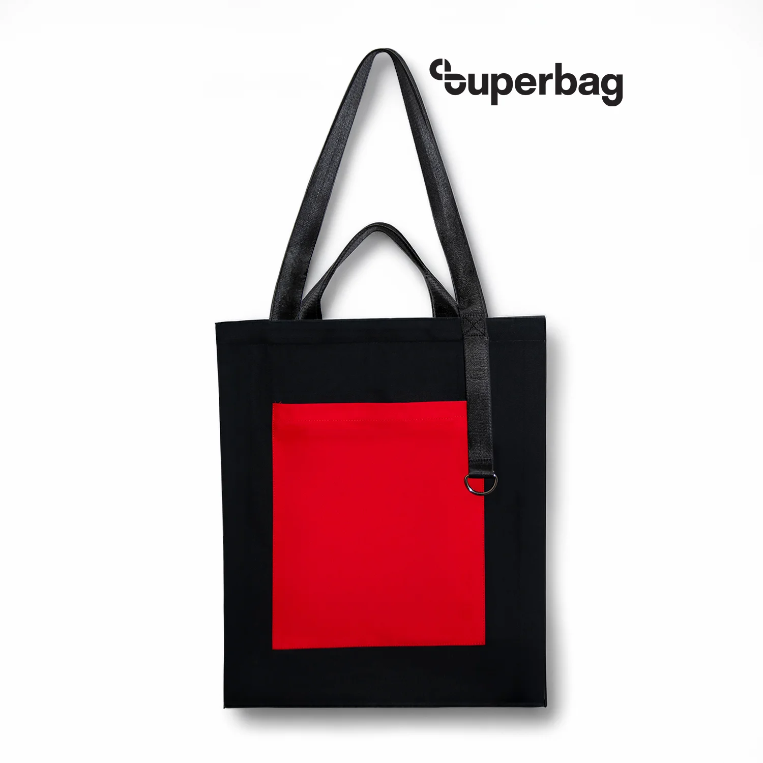 Шоппер Superbag Big Pocket с карманом на молнии черный с красным
