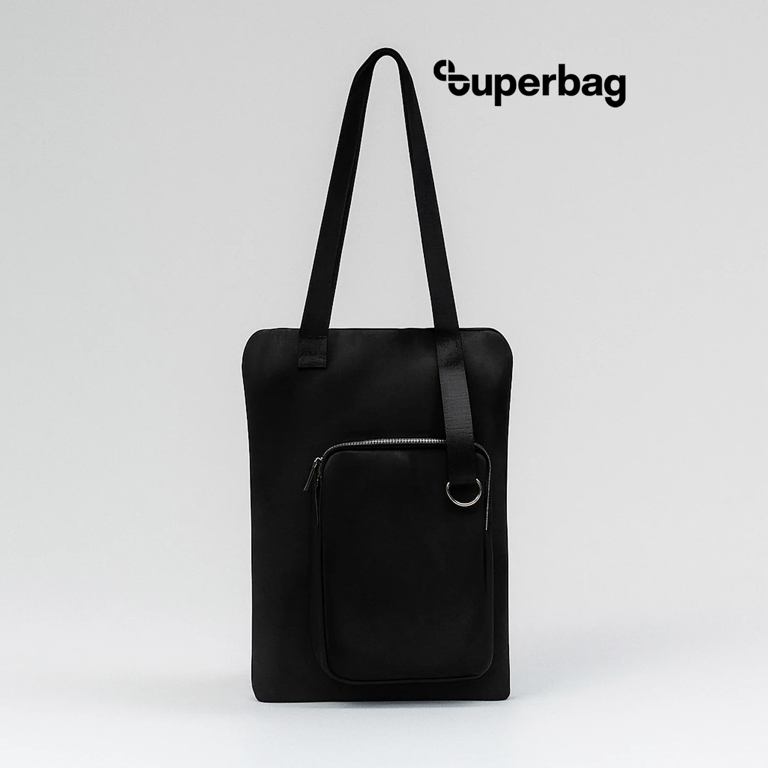 Шоппер Superbag Pocket с внутренним креплением карабин и чехлом для мелочей черный - фото 2