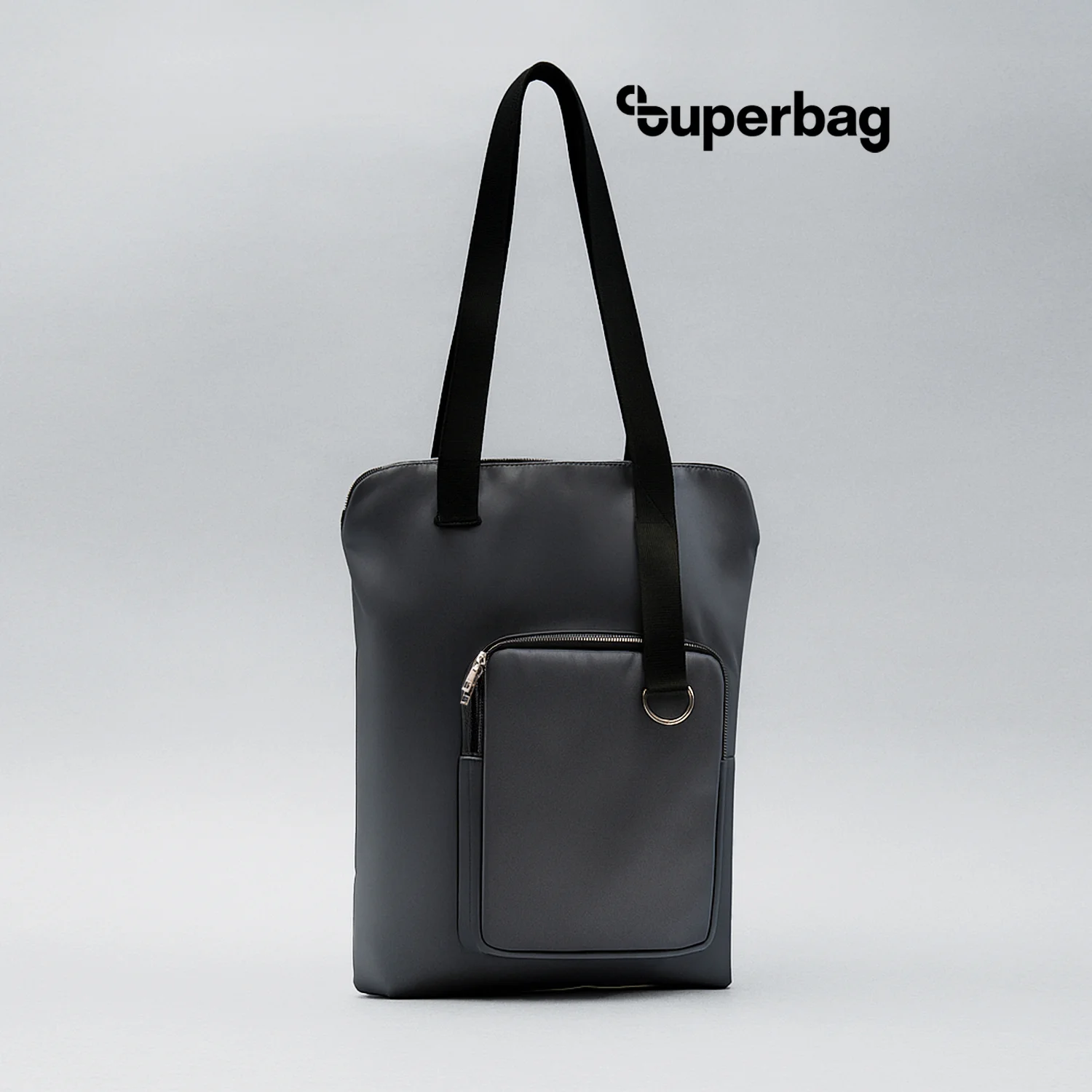 Шоппер Superbag Pocket с внутренним креплением карабин и чехлом для мелочей серый с черным серый с чёрным - фото 2