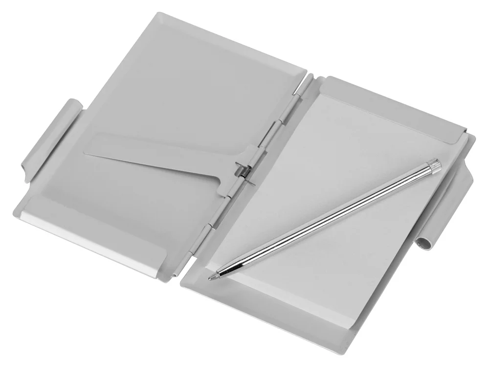Визитница с блокнотом и шариковой ручкой серебристый - фото 2