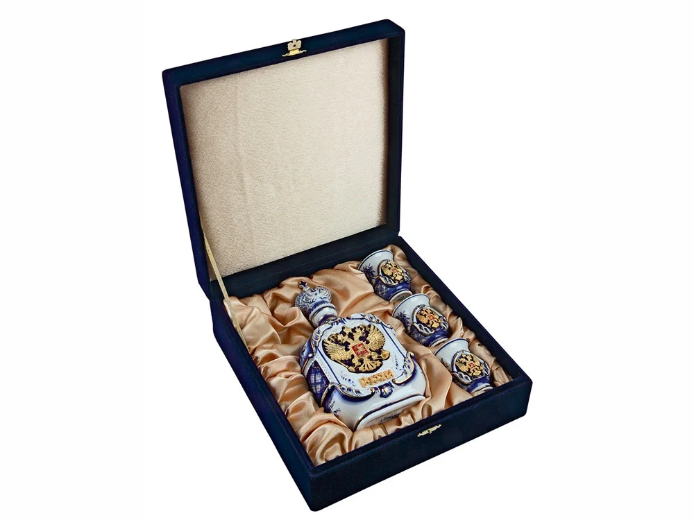 Набор «Россия»: штоф для водки с тремя стопками, белый/синий, 870 мл, 3 х 120 - фото 2