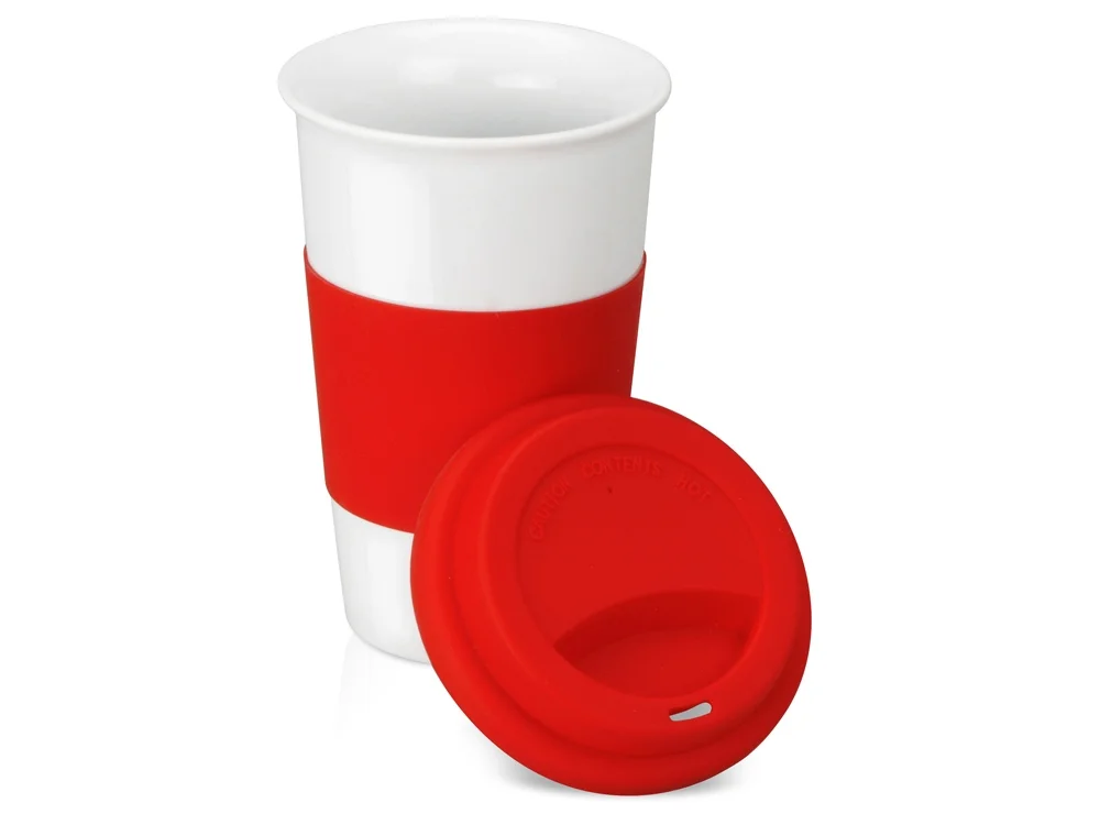 Кружка Нью-Йорк с силиконовой крышкой и манжетой красный/белый 300 мл - фото 2
