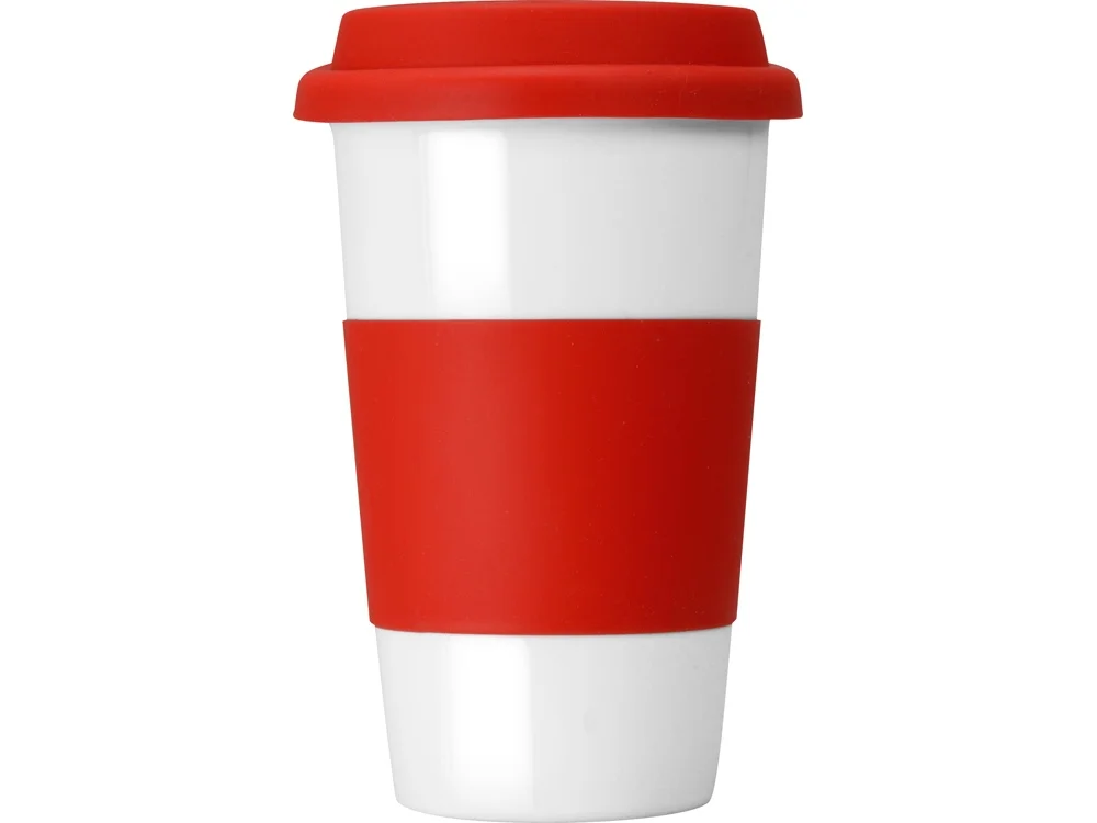Кружка Нью-Йорк с силиконовой крышкой и манжетой красный/белый 300 мл - фото 3