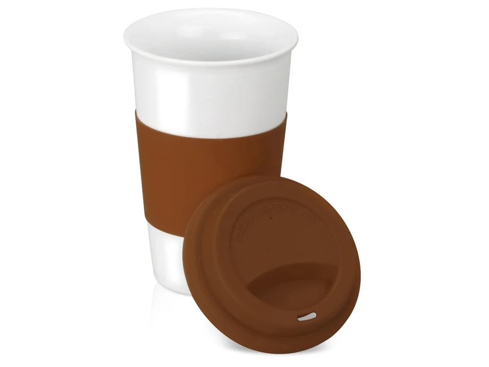 Кружка «Нью-Йорк»  с силиконовой крышкой и манжетой, коричневый/белый, 300 мл - фото 2