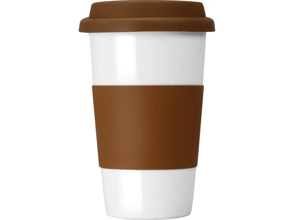 Кружка «Нью-Йорк»  с силиконовой крышкой и манжетой, коричневый/белый, 300 мл - фото 3