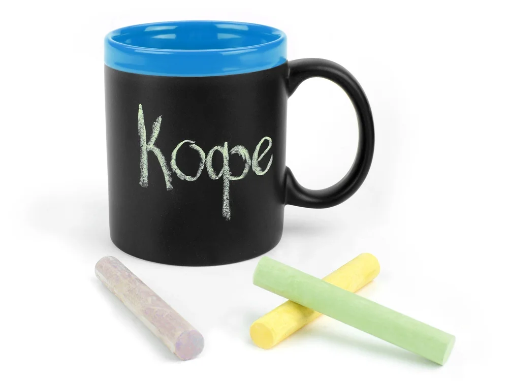 Кружка с покрытием для рисования мелом Да Винчи черный/голубой 320 мл - фото 2