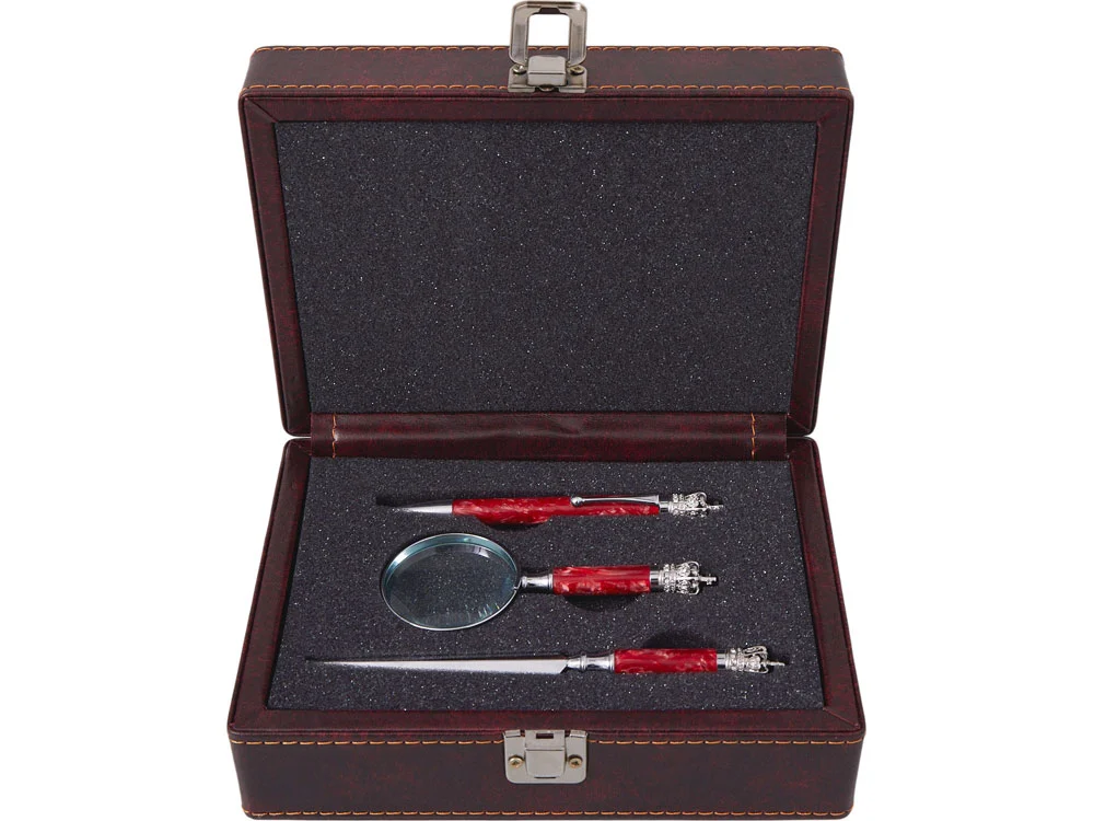Набор «Принц Уэльский»: ручка, лупа, нож для бумаг, красный перламутр - фото 2