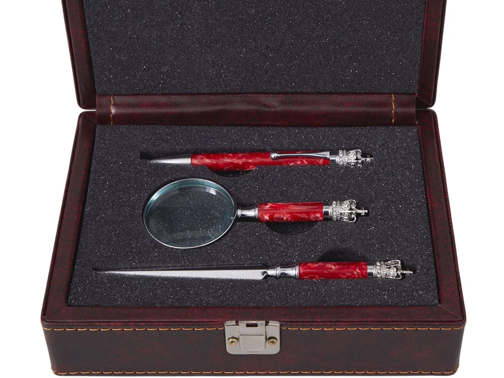 Набор «Принц Уэльский»: ручка, лупа, нож для бумаг, красный перламутр - фото 3
