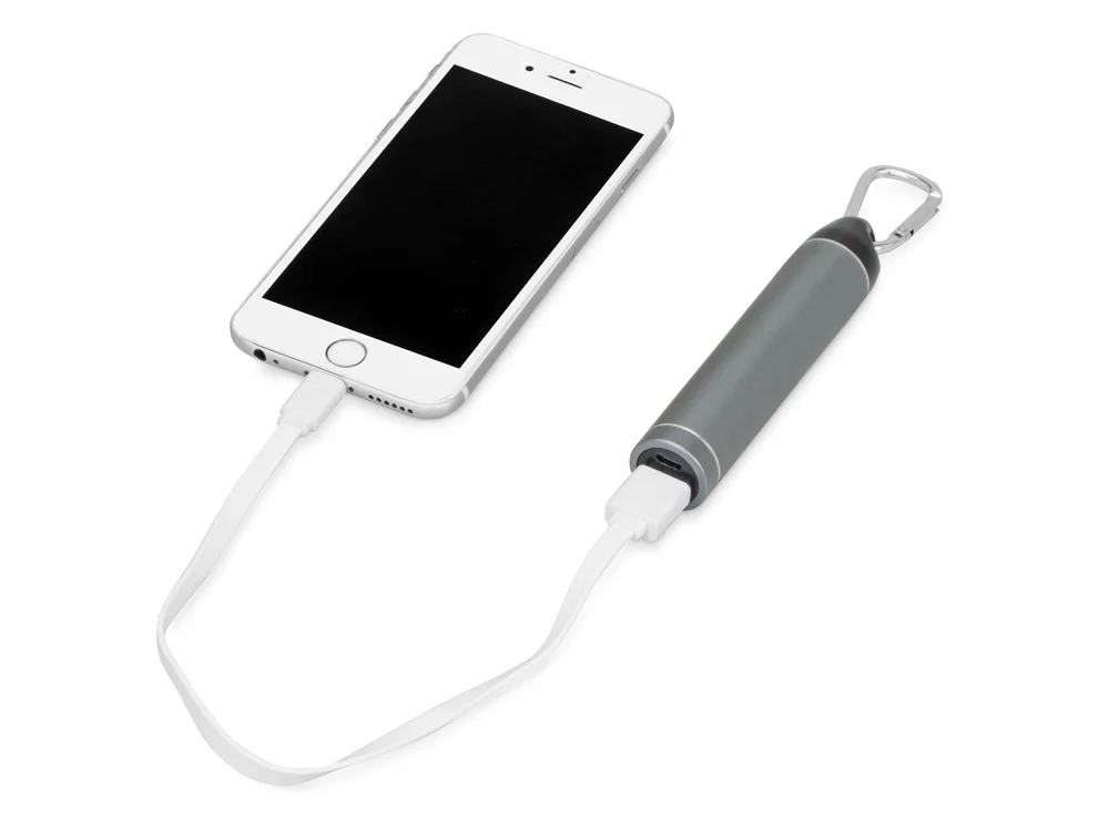 Внешний аккумулятор «Марс» с карабином, 2600 mAh, серый/черный - фото 2
