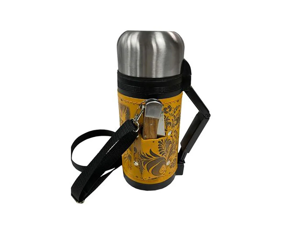 Термос в кожаном чехле рыжий 1200 мл 2 х 60 - фото 3