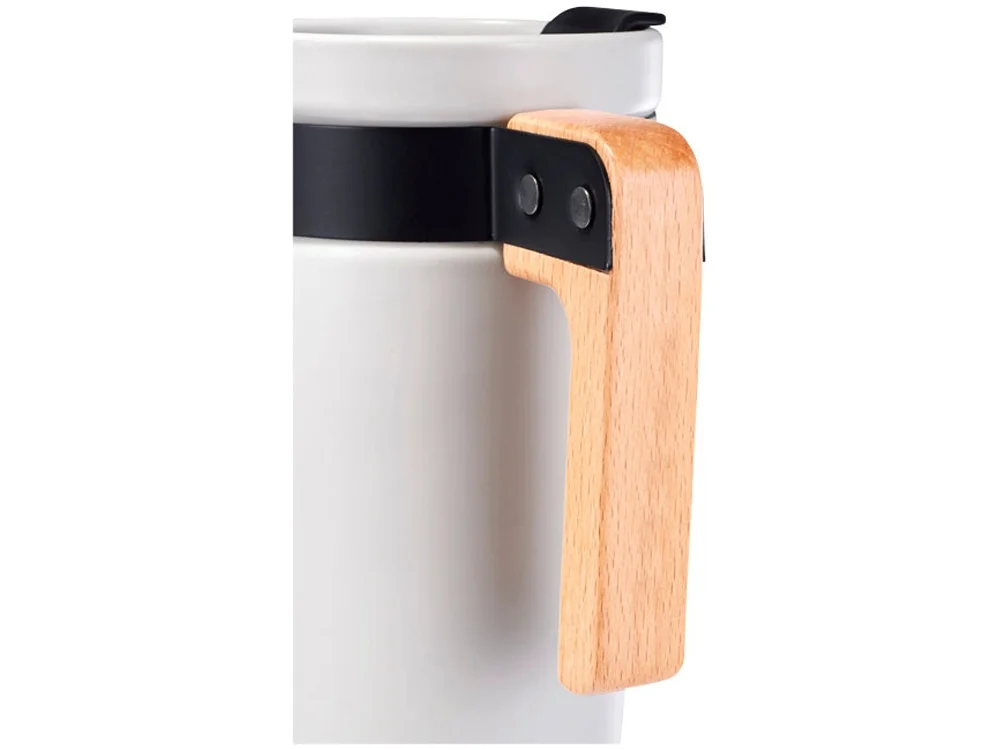 Кружка с ручкой из дерева Grotto белый/черный/деревянный 475 мл - фото 3