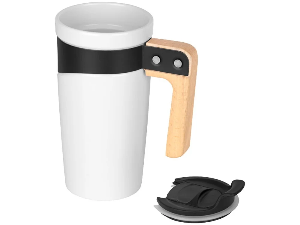 Кружка с ручкой из дерева Grotto белый/черный/деревянный 475 мл - фото 4