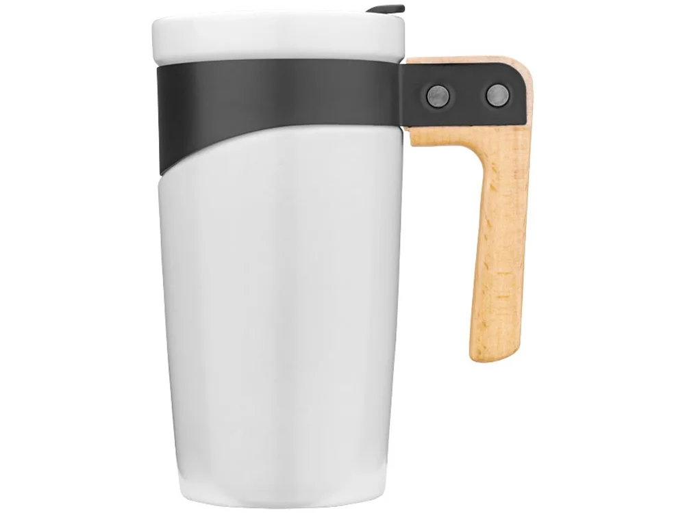Кружка с ручкой из дерева Grotto белый/черный/деревянный 475 мл - фото 5