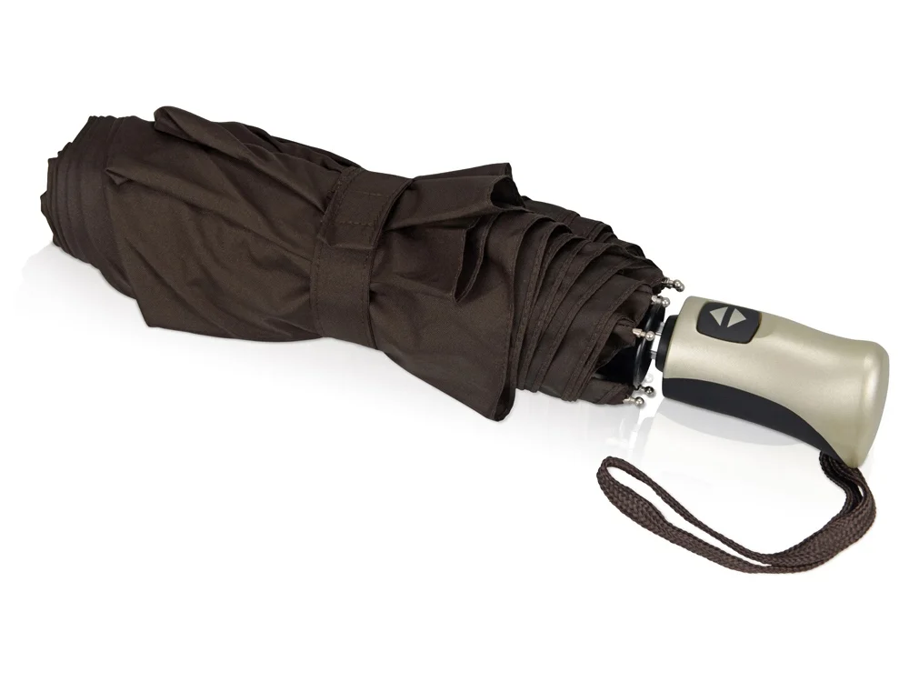 Зонт складной Оупен коричневый/серебристый/черный - фото 3