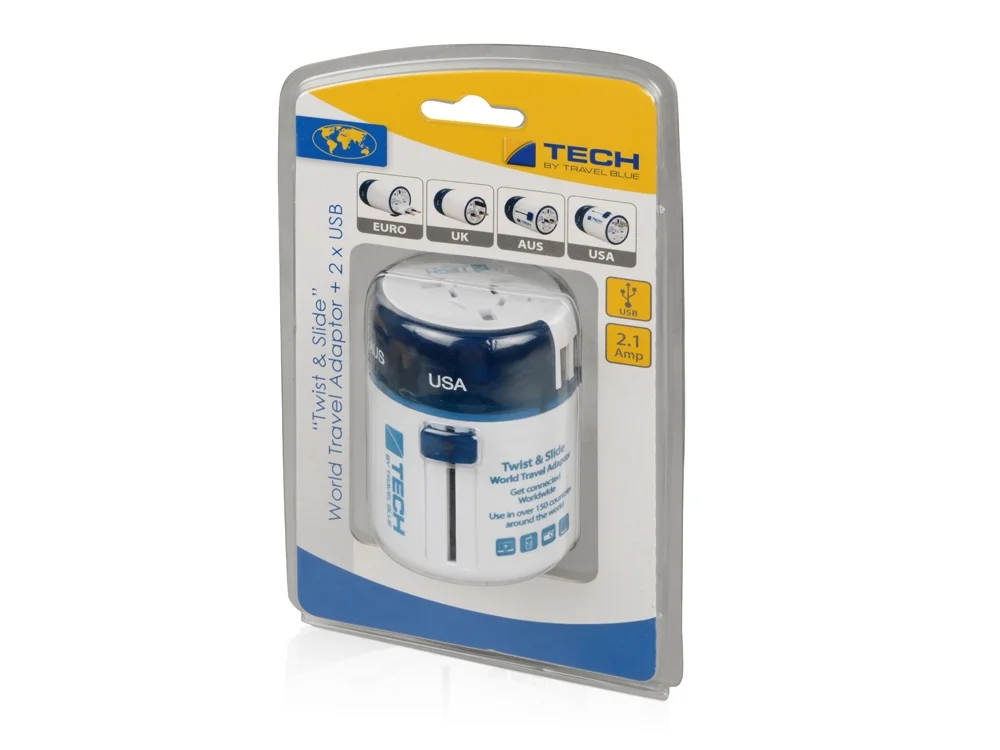 Адаптер с 2-мя USB-портами Twist & Slide голубой/белый - фото 10