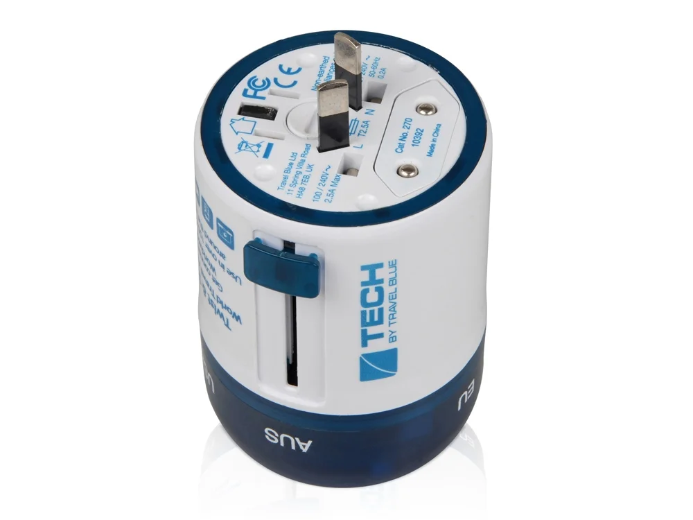 Адаптер с 2-мя USB-портами Twist & Slide голубой/белый - фото 4