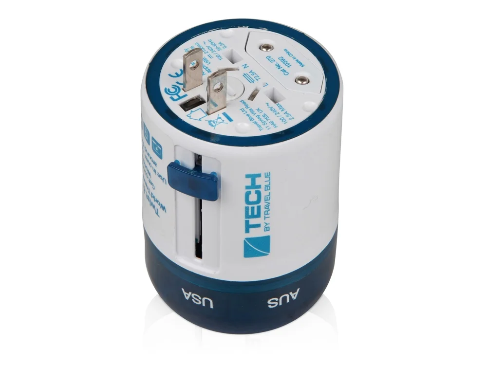 Адаптер с 2-мя USB-портами Twist & Slide голубой/белый - фото 6