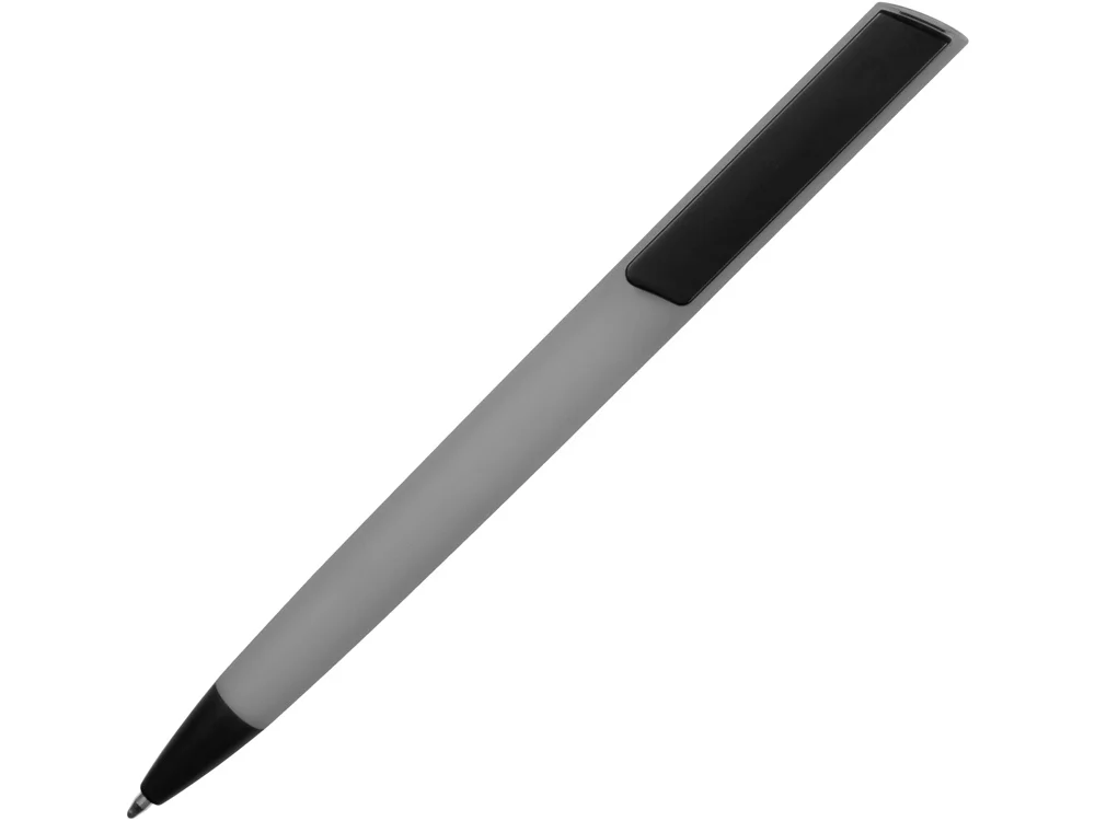 Ручка пластиковая soft-touch шариковая Taper серый/черный - фото 2