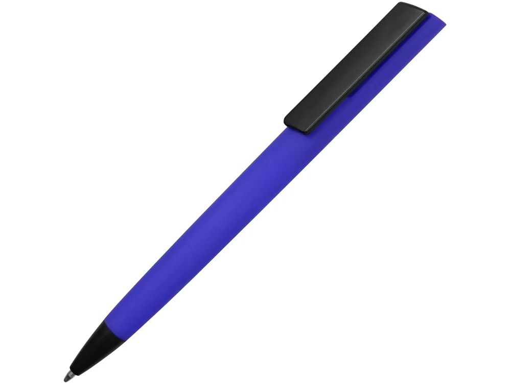 Ручка пластиковая soft-touch шариковая Taper синий/черный - фото 1