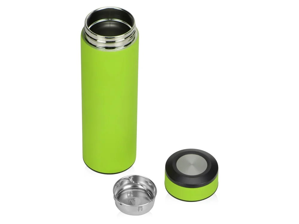 Термос «Confident» с покрытием soft-touch, зеленое яблоко/черный/серебристый, 420 мл - фото 2