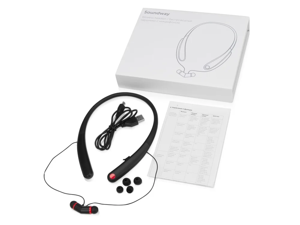 Беспроводные наушники с микрофоном Soundway черный/красный - фото 4