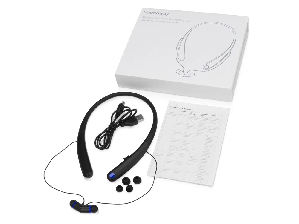 Беспроводные наушники с микрофоном Soundway черный/синий - фото 4
