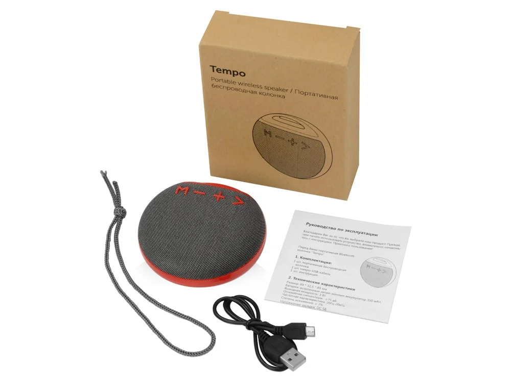 Портативная колонка Tempo красный/серый - фото 3