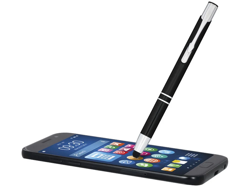 Ручка-стилус металлическая шариковая Moneta с анодированным покрытием черный/серебристый - фото 2