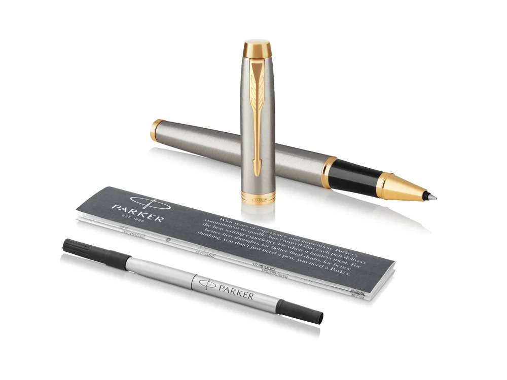 Ручка роллер Parker IM Core Brushed Metal GT серый/черный/золотистый - фото 3
